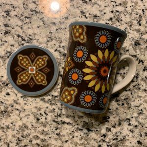 Vera Bradley Porcelain Coffee Tea Mug Cup with Lid, Retired Canyon Pattern